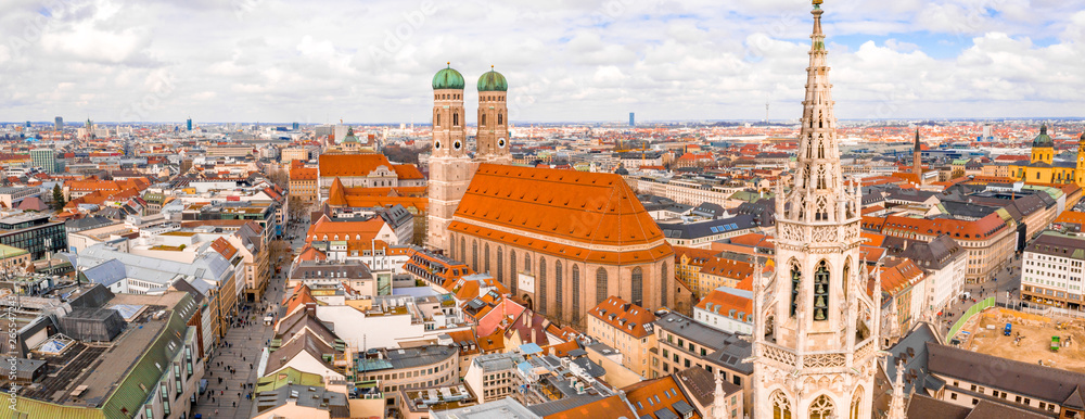 Aerial view of the cathedral Frauenkirche in Munich, Germany. Beautiful ...