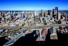 Aerial View Of Seattle Waterfront And Cityscape, Washington, United States