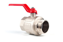 Ball Water Valve For Plumbing With Red Handle, On White Background
