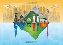 New Zeland Landmark Global Travel And Journey Paper Background. Vector Design Template.used For Your Advertisement, Book, Banner, Template, Travel Business Or Presentation.
