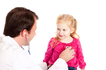 Wall Mural - Happy Doctor Examining a Little Girl - Medical Healthcare