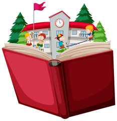 Wall Mural - children at school open book