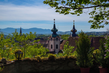 Sticker - Landscape shot Steyr in Upper Austria / Austria  Church in sunset