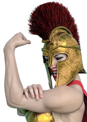 Wall Mural - she is the spartan soldier is ready for battle in a white background