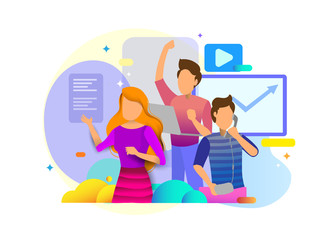 Wall Mural - social media concept landing page template. landing page design of social media and entertainer. mod