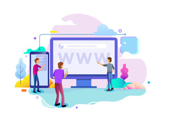Wall Mural - web design homepage concept of desktop illustration. business strategy, analytics and brainstorming.