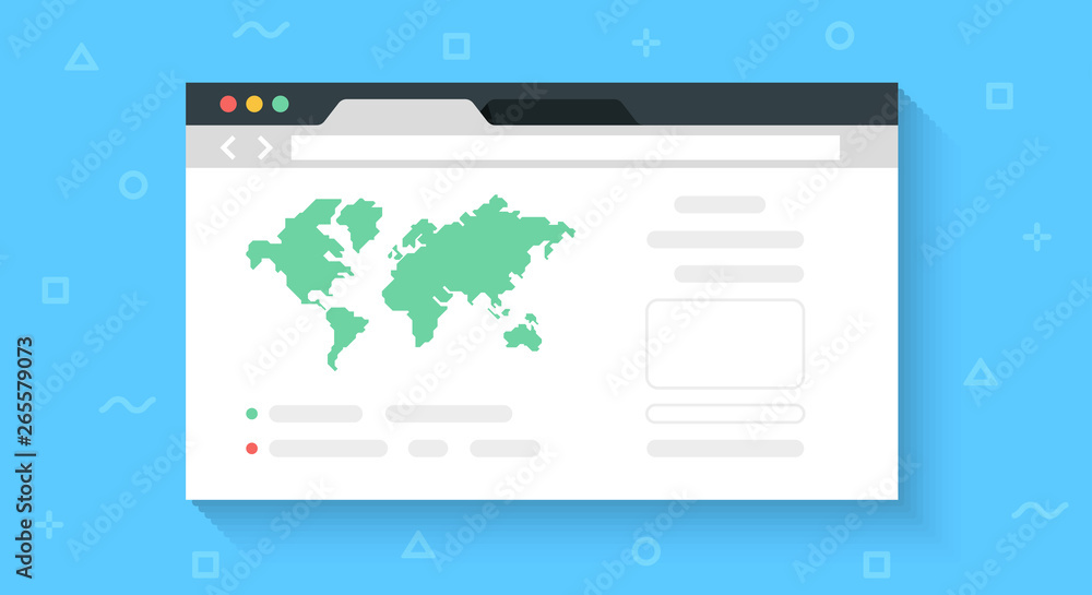 Colorful web browser window isolated on blue background. Simple design ...