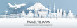 © ChonnieArtwork  - Travel advertising with travel to Japan concept with panorama view city skyline and world famous landmarks of Japan in paper cut style vector illustration.