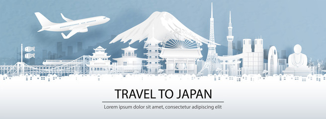 Wall Mural - travel advertising with travel to japan concept with panorama view city skyline and world famous lan