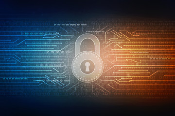 2d illustration safety concept: closed padlock on digital background