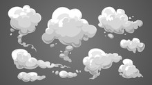Set Of Stylized White Clouds. Vector Illustration Collection Of Smoke.