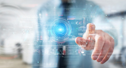 Aufkleber - Businessman using digital technological interface with datas 3D rendering