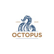 Octopus tentacles logo concept. Hand drawn vector illustration of an octopus palps  in engraving technique. Elegant emblem design for Japanese cuisine restaurant, sushi bar.