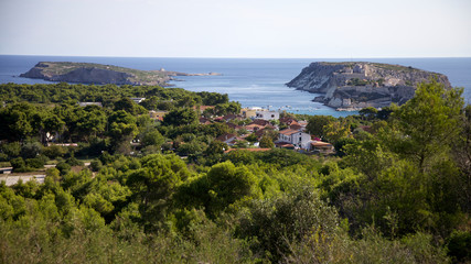 San Domino view on town sea. On the left Capraia island, on te right San Nicola island. Tremiti, Italy