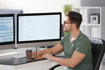 Male programmer working in office