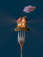 Poster - private house on a fork