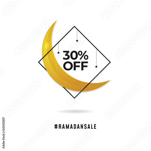 Ramadan Sale Logo Badge Crescent Moon Vector Illustration With Diamond Frame And 30 Off Text For Banner Poster Promotion Template Buy This Stock Vector And Explore Similar Vectors At Adobe Stock