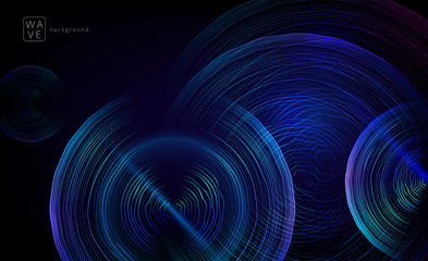 Wall Mural - abstract digital future wave lines vector background in circle shape. tech music sound concept. elec