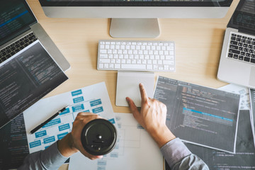 Wall Mural - professional developer programmer working a software website design and coding technology, writing c