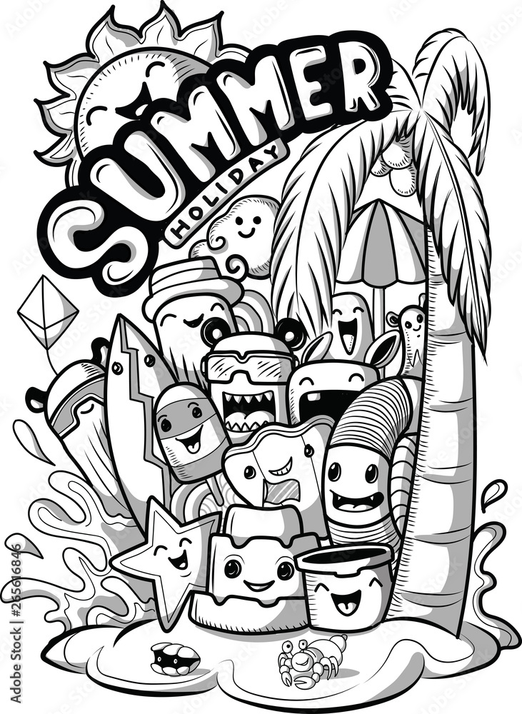 ★CD【中島剛/SUMMER SKETCH】■ Summer black hand drawn round thin line postcard isolated on white