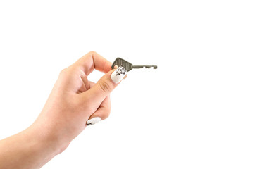 Poster - door key in hand isolated on white background