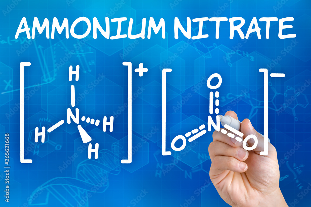 Hand with pen drawing the chemical formula of ammonium nitrate Stock ...