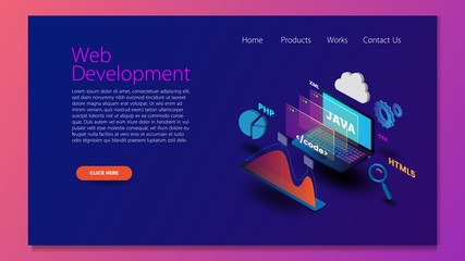 Modern flat design isometric concept of Web Development for website and mobile website. Landing page template. Easy to edit and customize. Vector illustration