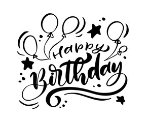 Vector illustration handwritten modern brush lettering of Happy Birthday text on white background. Hand drawn typography design. Greetings card