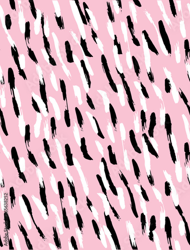 Lovely Seamless Irregular Vector Pattern With Abstract Wild Animal Skin Design Black And White Brush Stripes Isolated On A Light Pink Background Cute Pastel Colors Simple Hand Drawn Lines Buy This