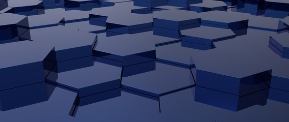 Gloss blue honeycomb hexagon background wallpaper. Perspective. 3D render
