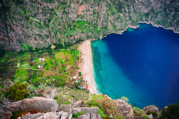 Canvas Print - Aerial view of Butterfly valley deep gorge, Fethiye, Mugla, Turkey. Summer, sea and holiday concept. (Kelebekler Vadisi)