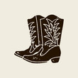 Cowboy boots silhouette in retro style