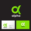 Alpha Logo. A emblem. Green Greek letter Alpha on a dark  background. Business card.