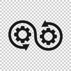 Development icon in transparent style. Devops vector illustration on isolated background. Cog with arrow business concept.