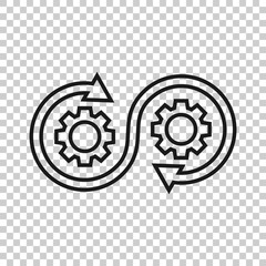 Development icon in transparent style. Devops vector illustration on isolated background. Cog with arrow business concept.