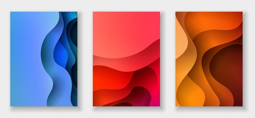 A4 abstract color 3d paper art illustration set. Contrast colors. Vector design layout for banners presentations, flyers, posters and invitations. Eps10.