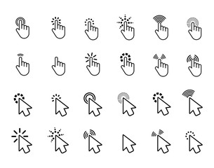 Wall Mural - computer mouse click cursor, gray arrow icons set in flat style vector