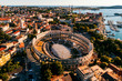 Pula Arena at sunset - HDR aerial view taken by a professional drone. The Roman Amphitheater of Pula, Croatia