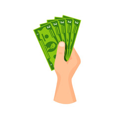 Wall Mural - Hand give / take paper money banknote 2 dollars, vector business illustration