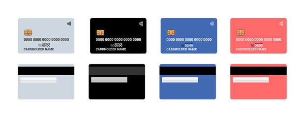 bank plastic credit or debit contactless smart charge card front and back sides with emv chip and ma