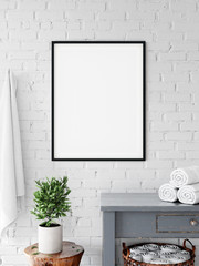 Frame & Poster mock up in bathroom.  Scandinavian interior. 3d rendering, 3d illustration