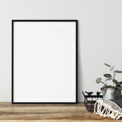 Frame & Poster mock up in living room.  Scandinavian interior. 3d rendering, 3d illustration