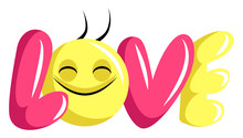 Pink And Yellow Love Sign With Happy Face Illustration Vector On White Background