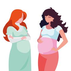 Sticker - couple of beautiful pregnancy women characters