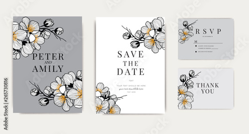 Fotografía Wedding Invitation, floral invite thank you, rsvp modern card Design in cherry b