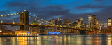 Fototapeta  - Banner and cover scene of New york Cityscape with Brooklyn Bridge over the east river at the twilight time, USA downtown skyline, Architecture and transportation concept