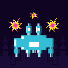 pixelated spaceship flying game icon