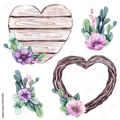 Sea of Watercolor Compositions with Wood and Wildflowers