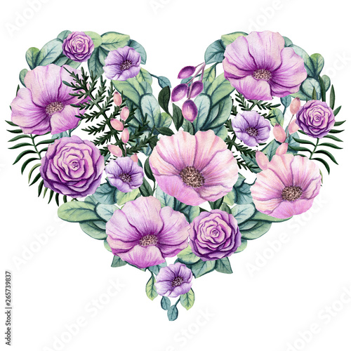 Watercolor Floral Heart with Wildflowers