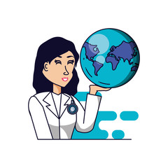 Wall Mural - doctor female professional with planet earth